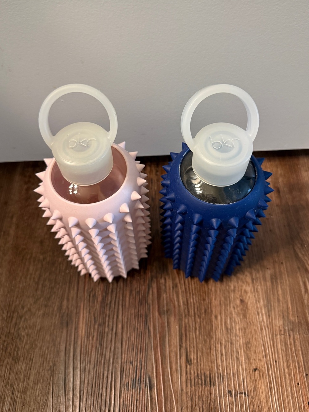 Set of Two bkr Silicone Spiked Little 500ml Water Bottles in Pink and Blue